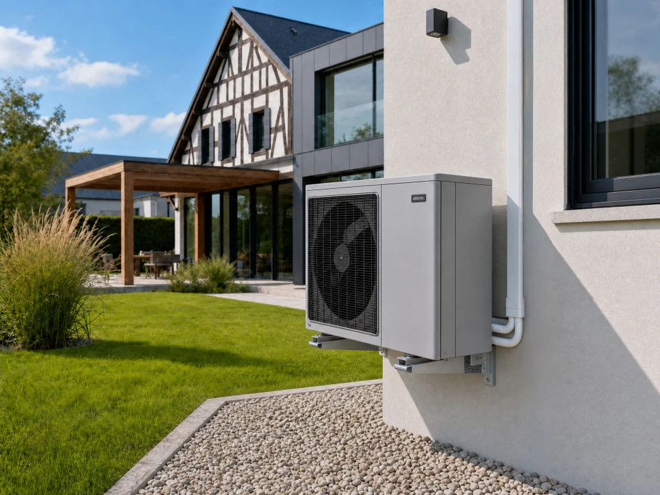 Pompe de chaleur installée devant la maison