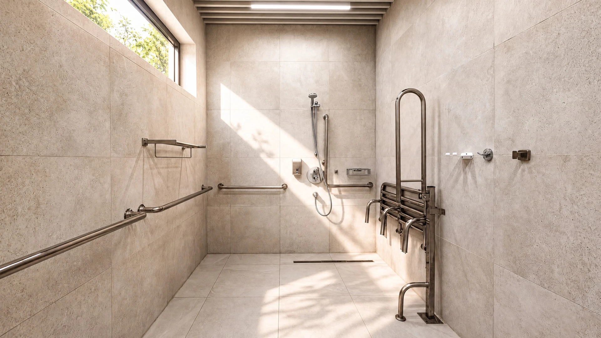 Salle de bain moderne avec douche à l'italienne et toilettes